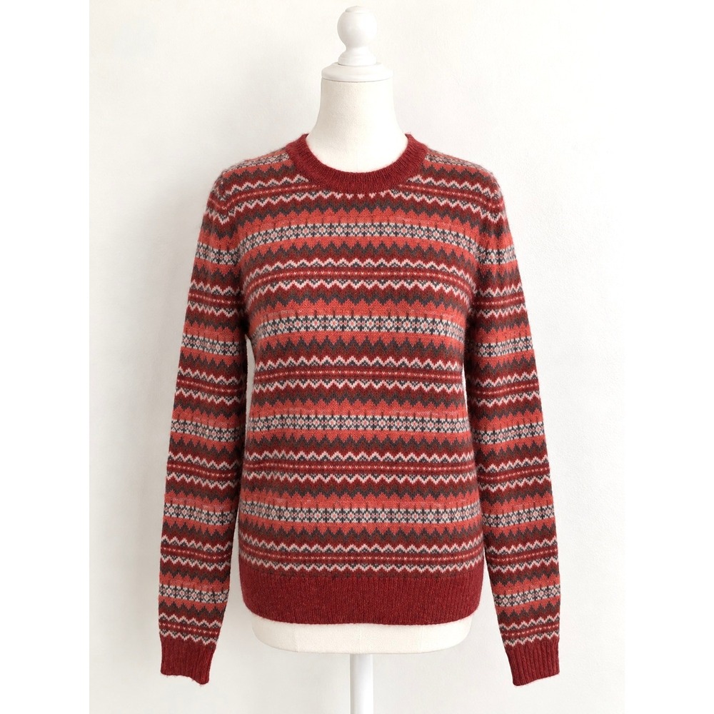 Ann Taylor Loft NWT Red Fair Isle Lightweight Crewneck Sweater XS Layer Preppy